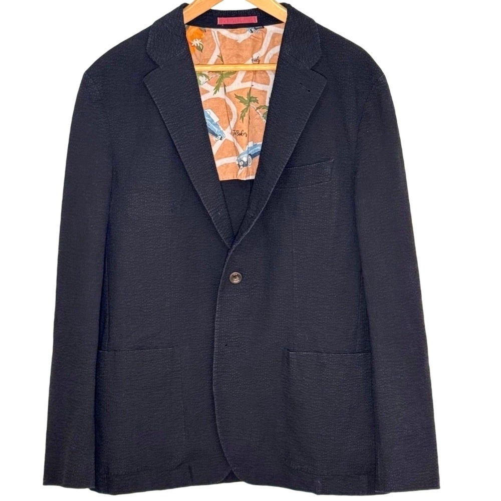 Ted Baker Black Blazer Textured Seersucker Tropical Lining Jacket Mens Small